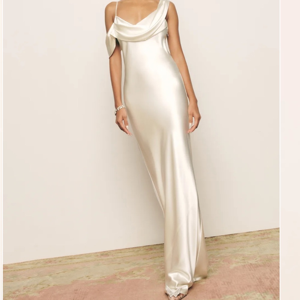 Reformation Ronda Silk Dress Ivory Satin Cowl Neck Maxi Dress